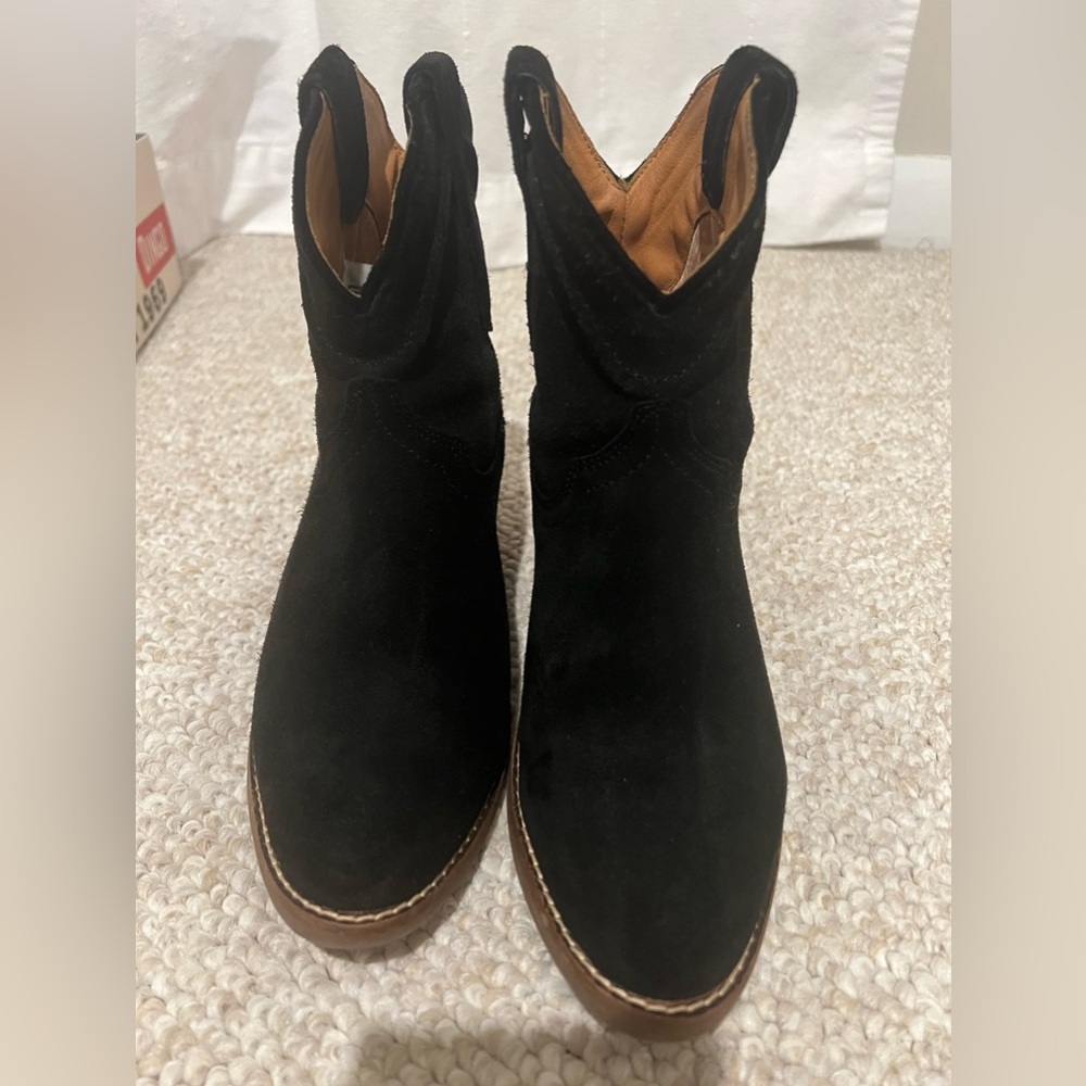 Black suede cowboy bootie